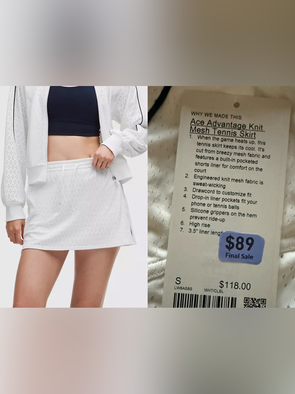 lululemon athletica Ace Advantage Knit Mesh Tennis Skirt - White
